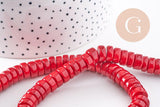 Perles rondes rondelles turquoise rouge 10x4mm, x1 fil de 50cm (G0989)