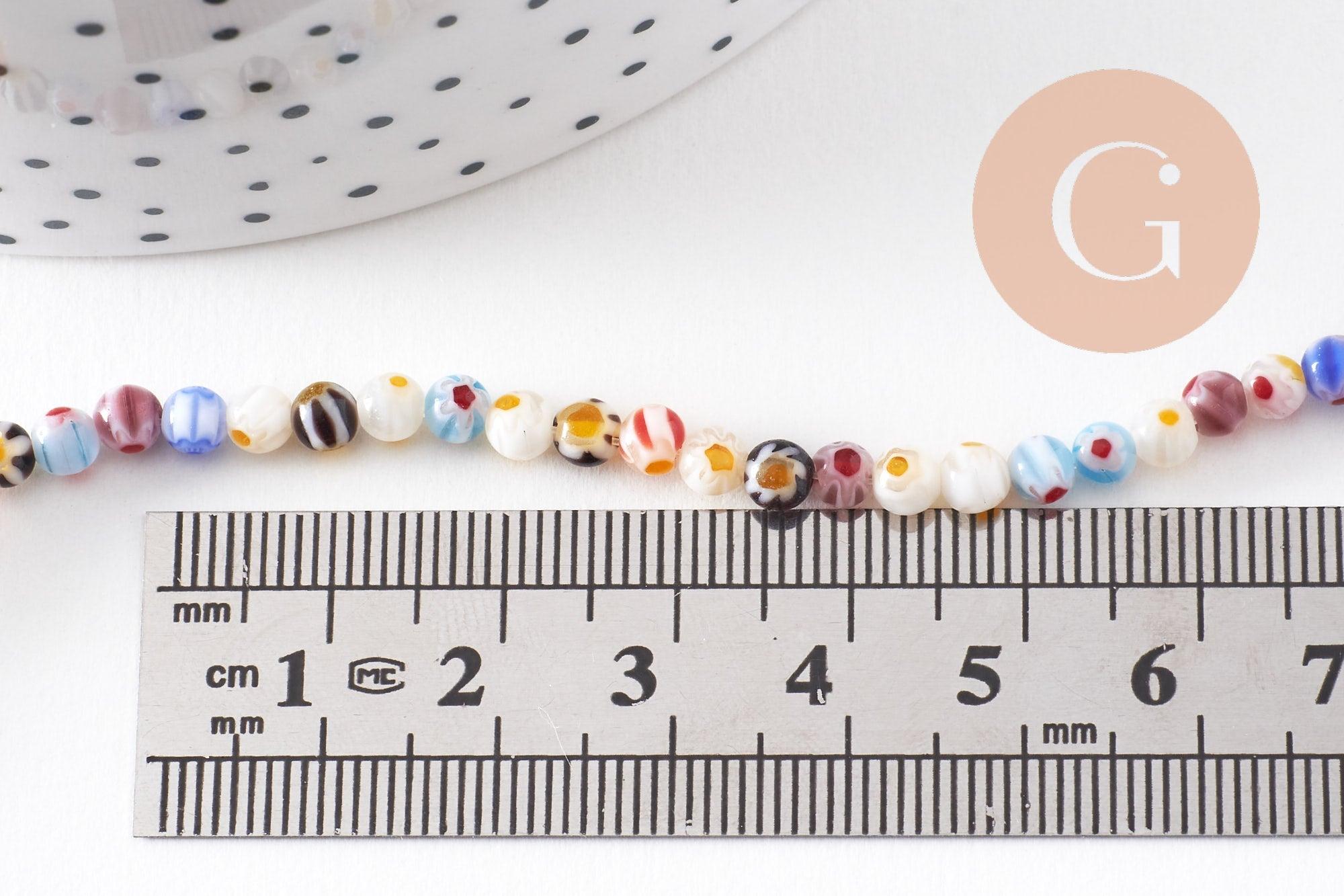 Perles rondes verre millefiori 4mm, x1 fil de 33cm (G5364)
