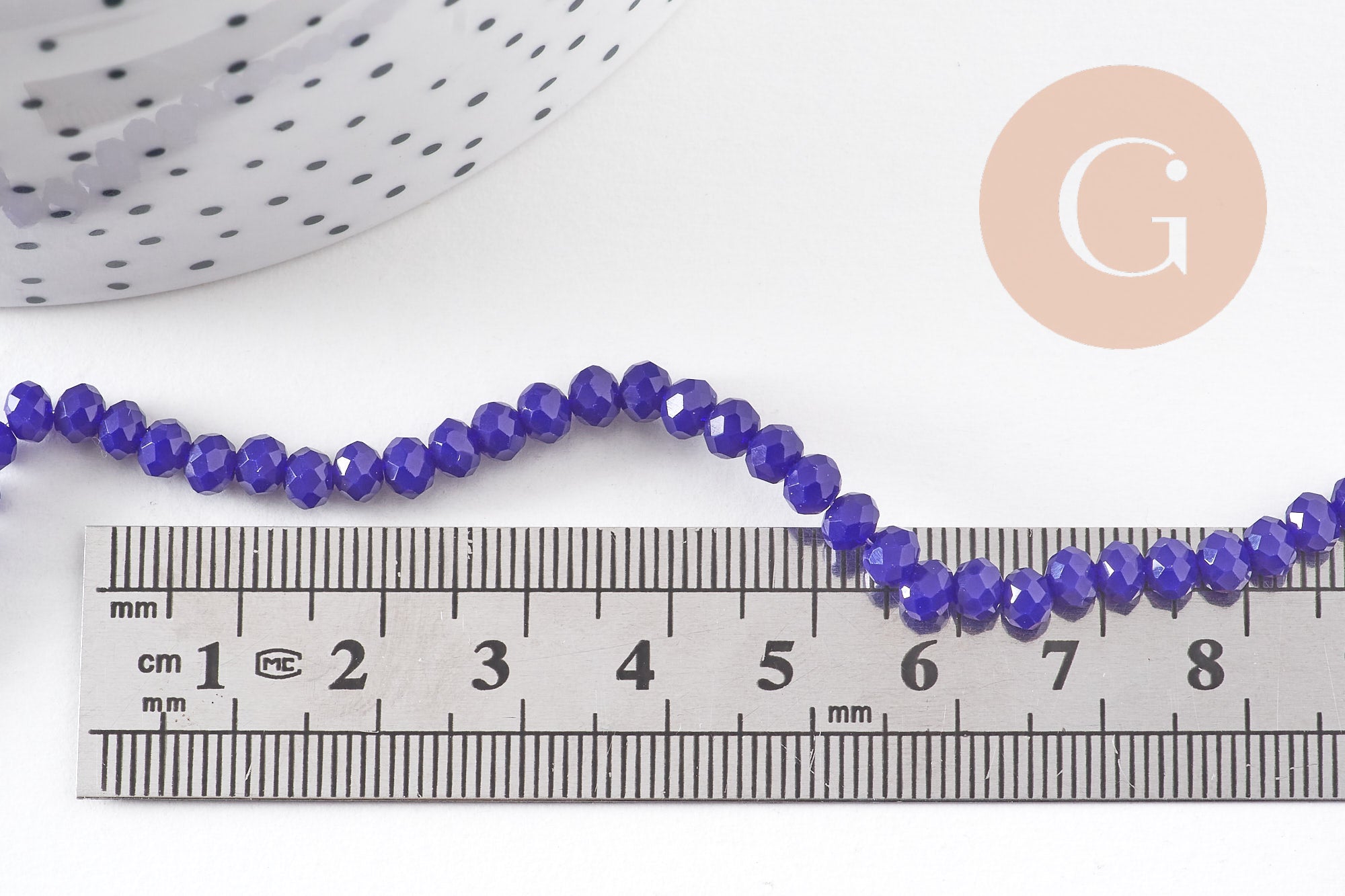 Perles toupies bleu, cristal bleu marine,Perle verre facette, 4x3mm ,fil de 49 cm , x1 (G2720)