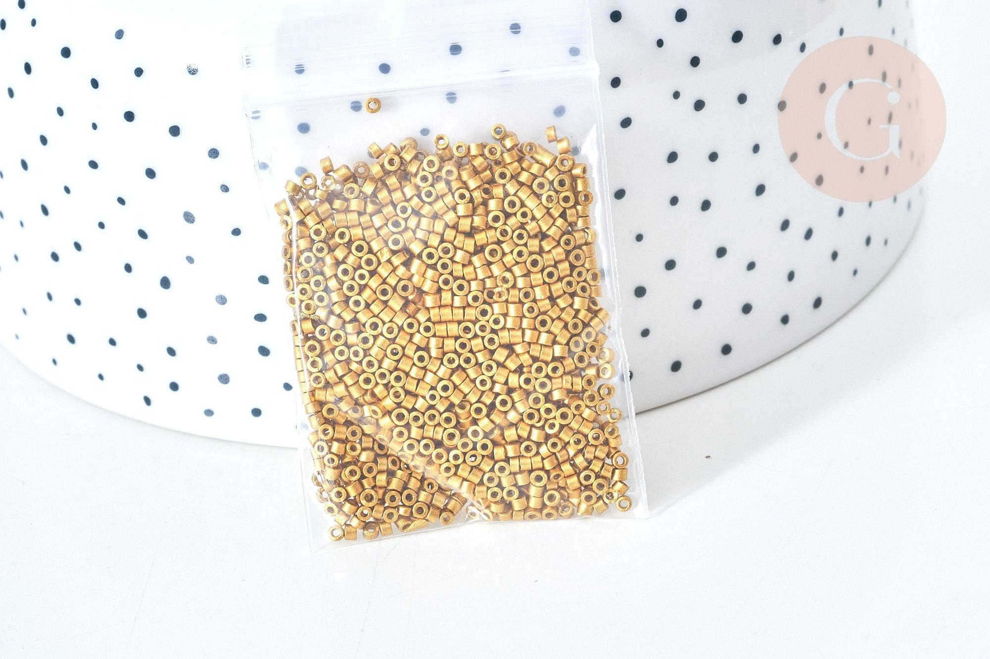 Perles tube or foncé mat façon Delica miyuki, x1 sachet de 8g (G7759)