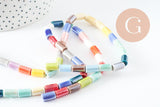 Perles tube porcelaine multicolore 11mm, création bijoux fantaisie DIY, fil de 30cm, x1 (G9659)
