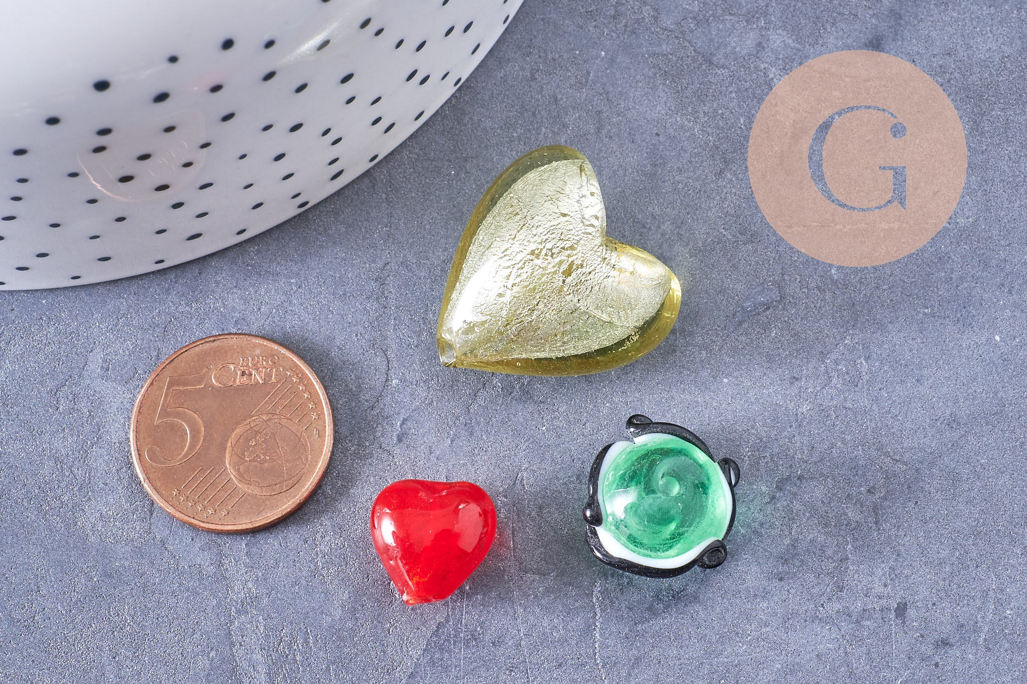 Perles verre murano formes et couleurs multiples, perles feuille argent, x10 (G0741)