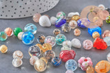 Perles verre murano formes et couleurs multiples, perles feuille argent, x10 (G11024)