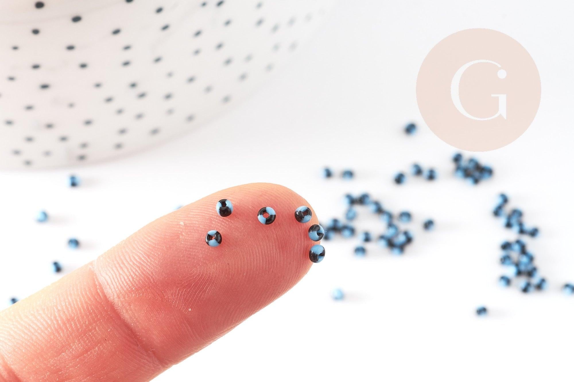 Petite Perle rocaille rayé noir bleu 1.5x2mm, perle rocaille multicolore, perle multicolore,perle africaine, x10gr (G3073)