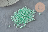 Petite Perle rocaille rayé vert blanc 3-3.5mm, x10gr (G11403)-Perles-Gingerlily Perles