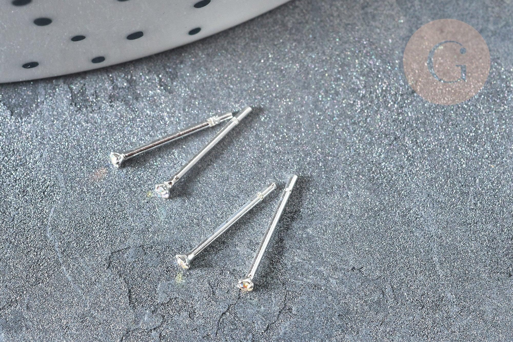 Piercing clou argent 925 massif strass irisé 1.5mm, x1 (G7597)
