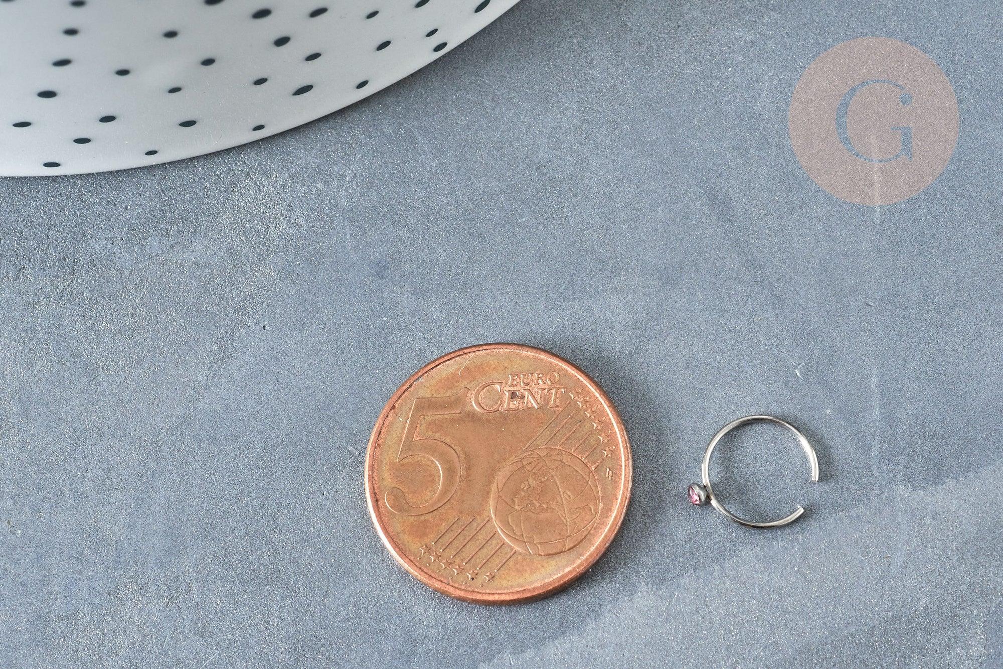 Piercing sans trou acier inoxydable 304 argenté strass 9mm, x1 (G8330)