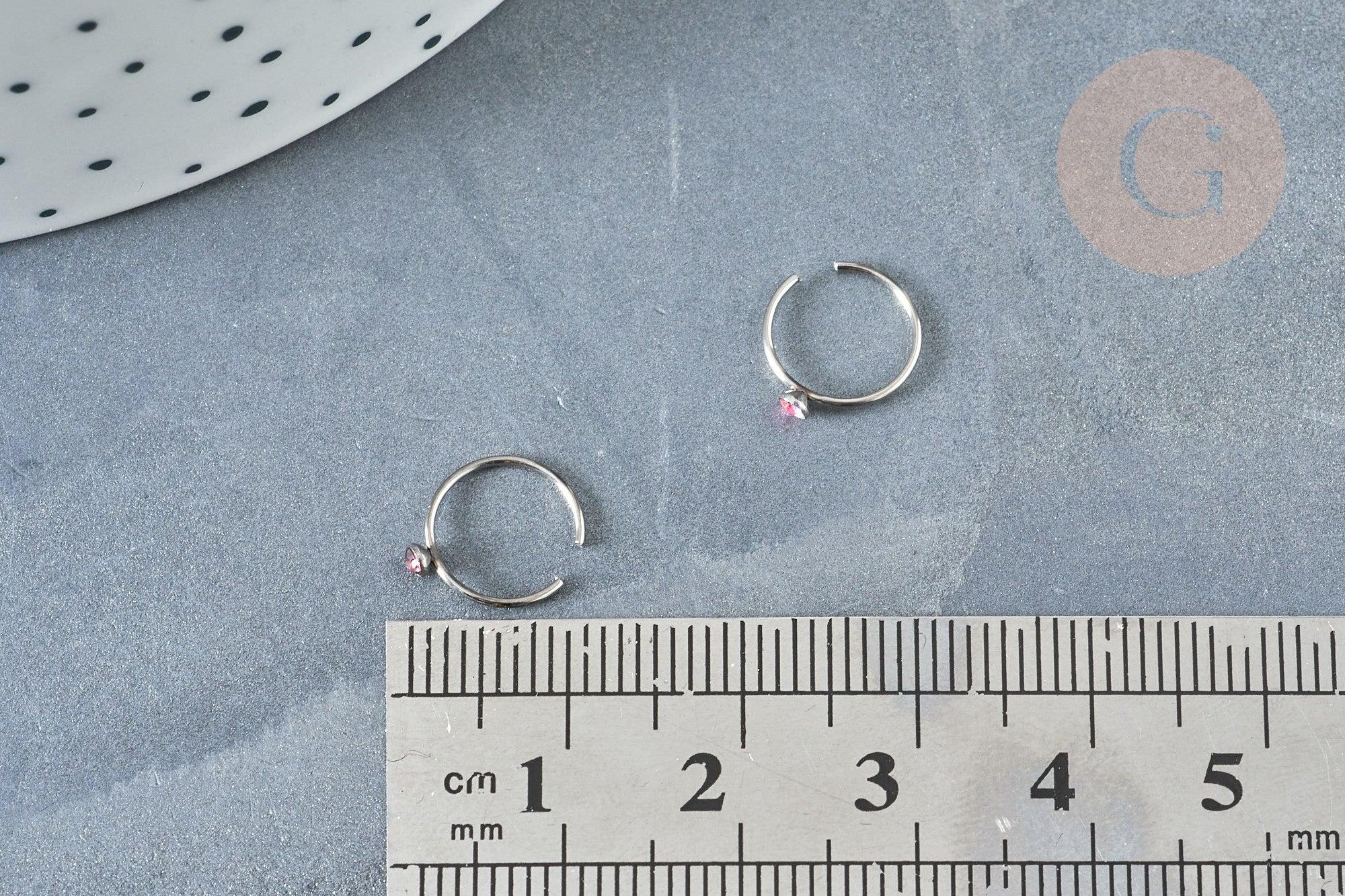 Piercing sans trou acier inoxydable 304 argenté strass 9mm, x1 (G8330)