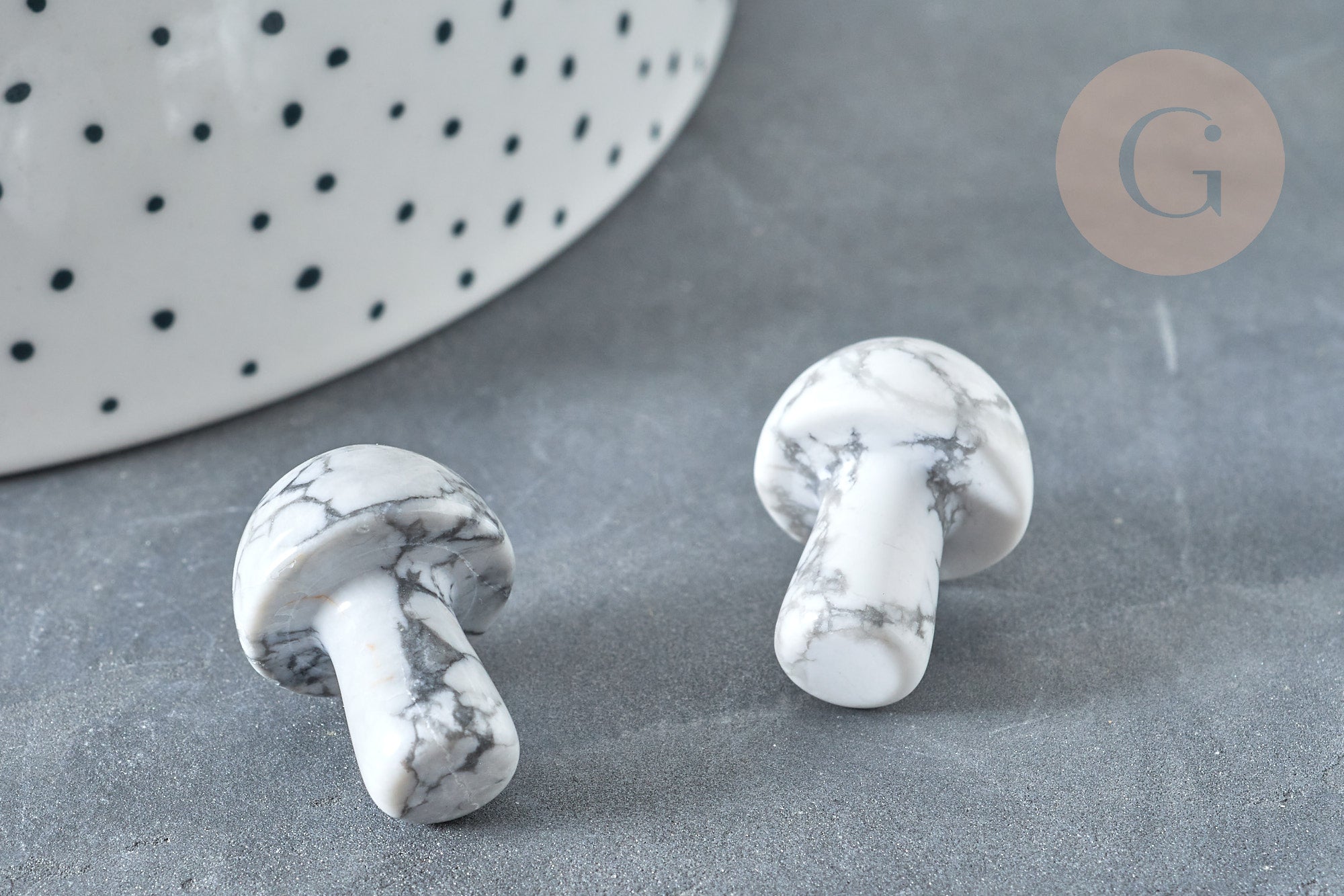 Pierre de massage champignon howlite naturel lithothérapie 21mm, howlite, lithothérapie, x1, G7510
