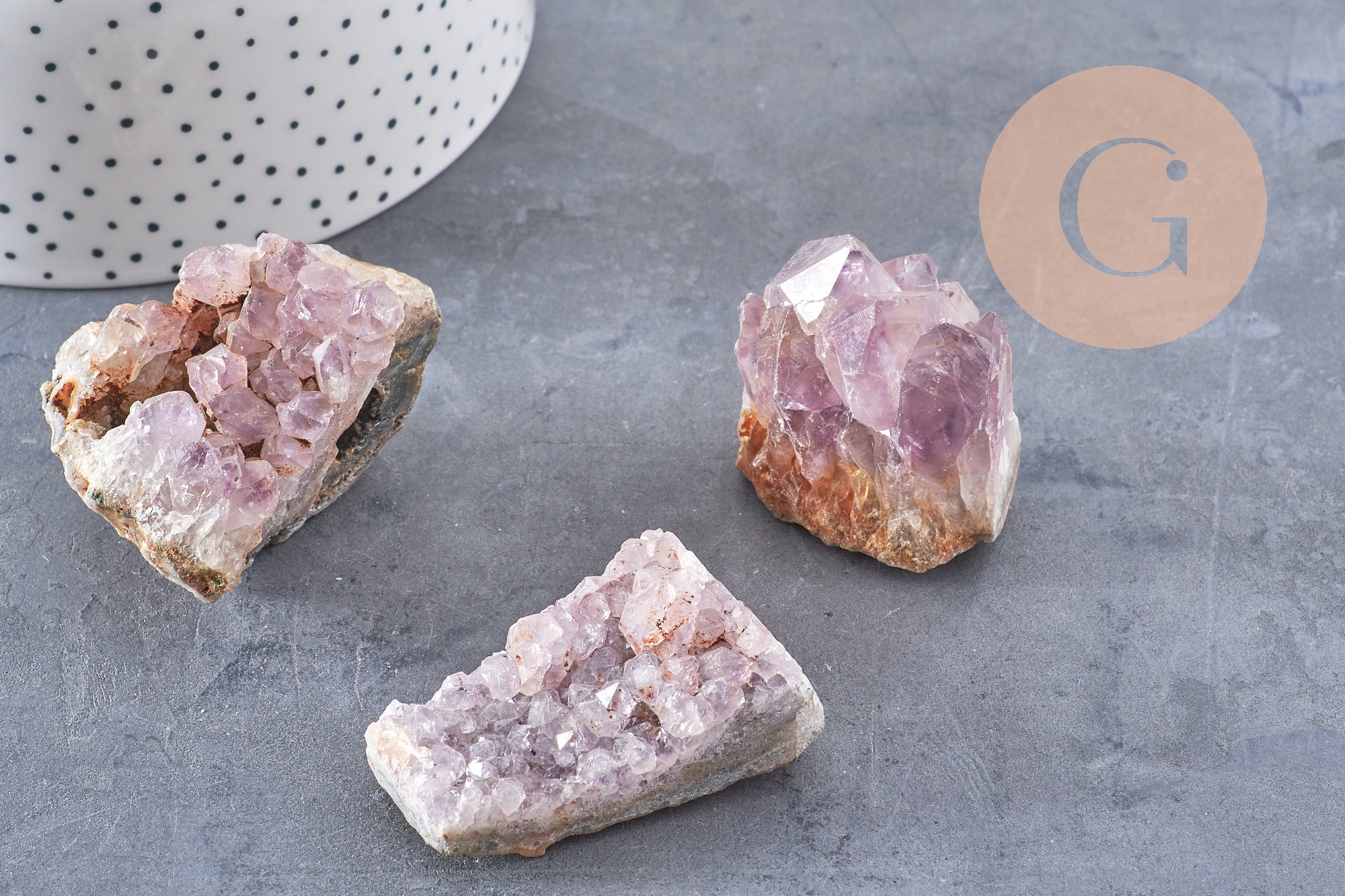 Pierre druse améthyste naturelle 25-47mm, pierre lithotthérapie décoration de la maison, x1 (G5766)