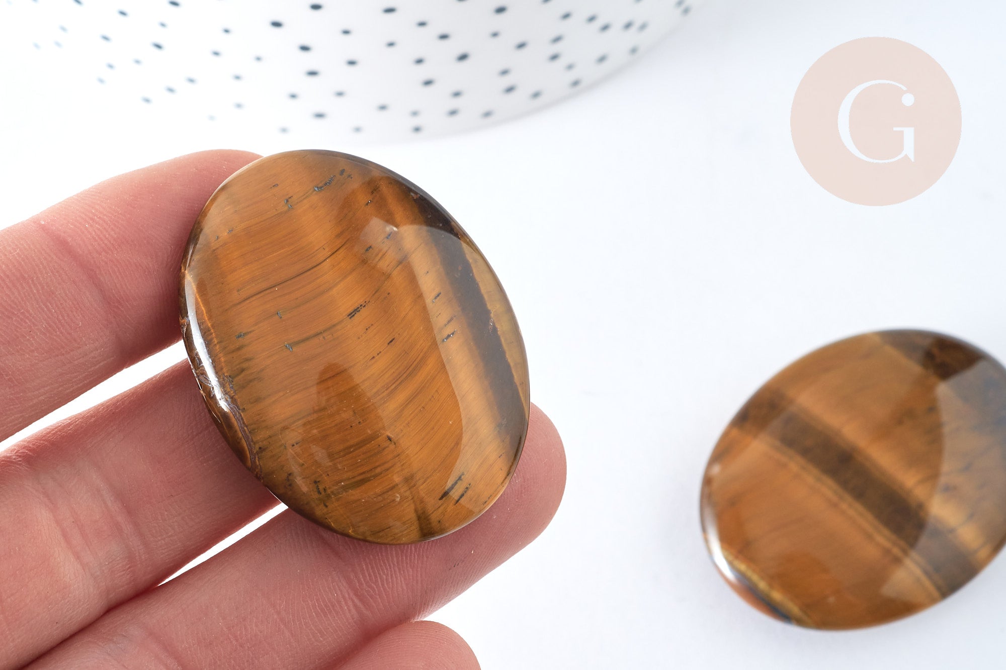Pierre roulée ovale Œil de tigre naturel poli 44-45mm,pierre naturelle lithothérapie, création bijoux pierre, x1, G7579