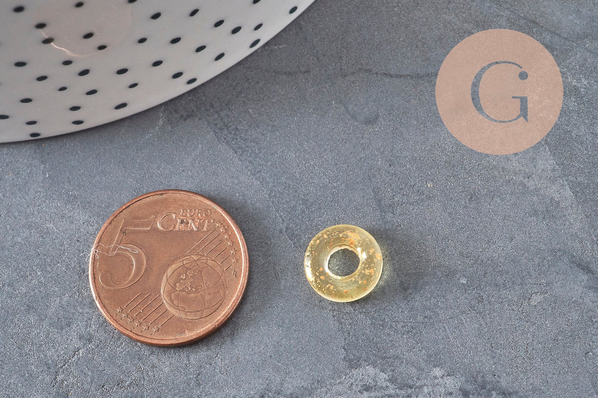 Colgante de donut de vidrio amarillo y pan de oro, un colgante de vidrio redondo para sus creaciones de joyería, 15x3 mm, x 10 (3,5 g) G3505