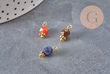 Hexagon charm natural stones gold-plated brass 12mm, x1 (G8343)