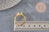 Anillo ajustable con cabujón de circonita de 17 mm, latón bañado en oro, x1 (G3959)