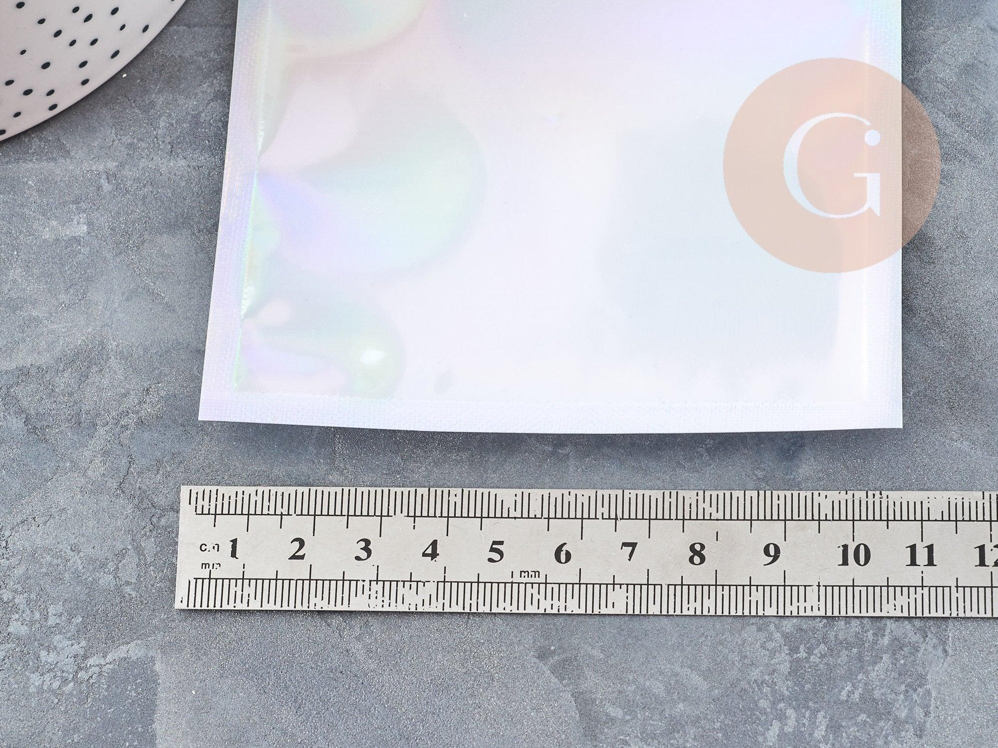 Sacs zippé plastique rectangle gris holographique 10x7cm, x5 (G9037)