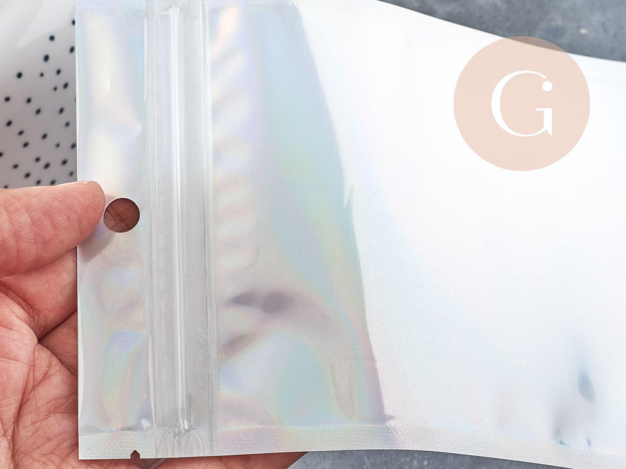 Sacs zippé plastique rectangle gris holographique 10x7cm, x5 (G9037)