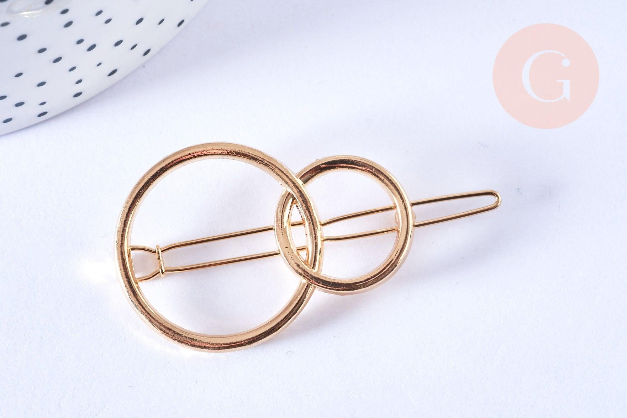 Support barrette clip anneaux entrelacés métal doré 47mm, x1 (G6674)