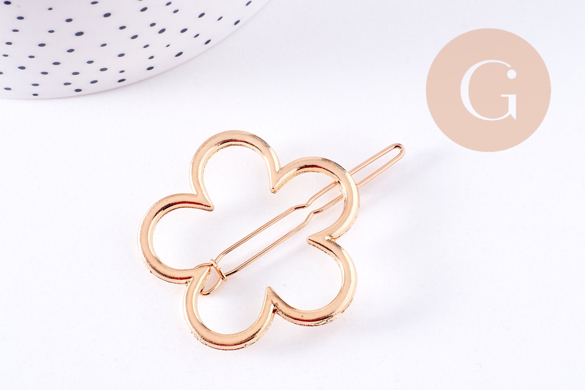 Support barrette fleur clip métal doré 57mm, x1 (G10742)