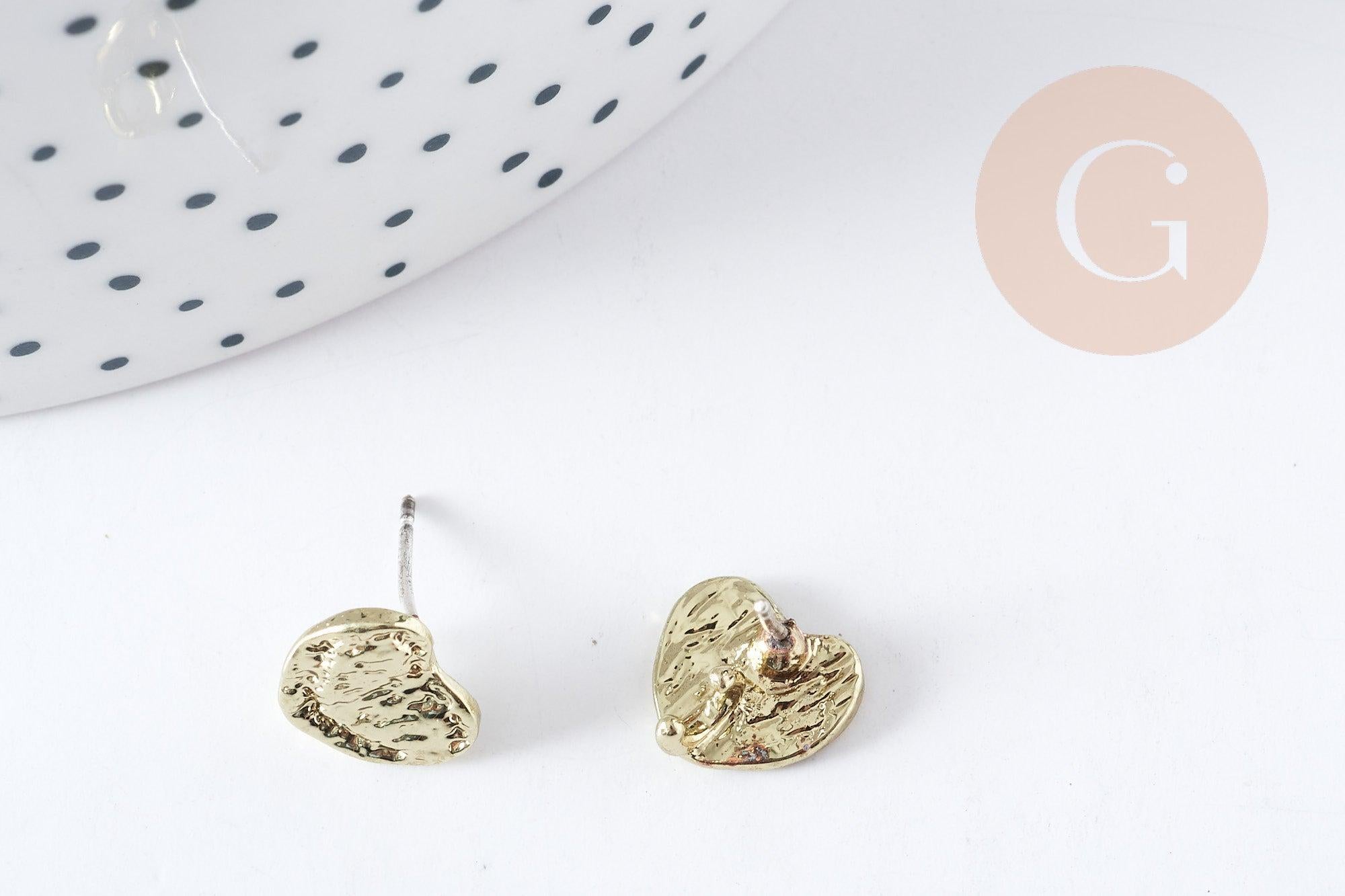 Support boucles cœur puces zamac doré 10mm la paire (G8888)