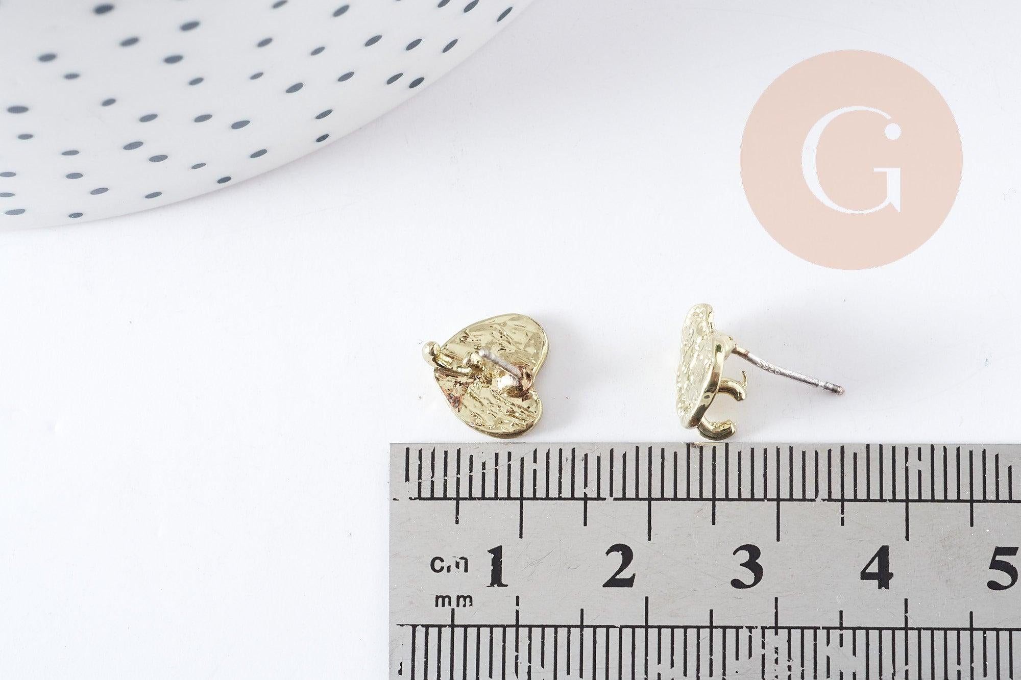 Support boucles cœur puces zamac doré 10mm la paire (G8888)