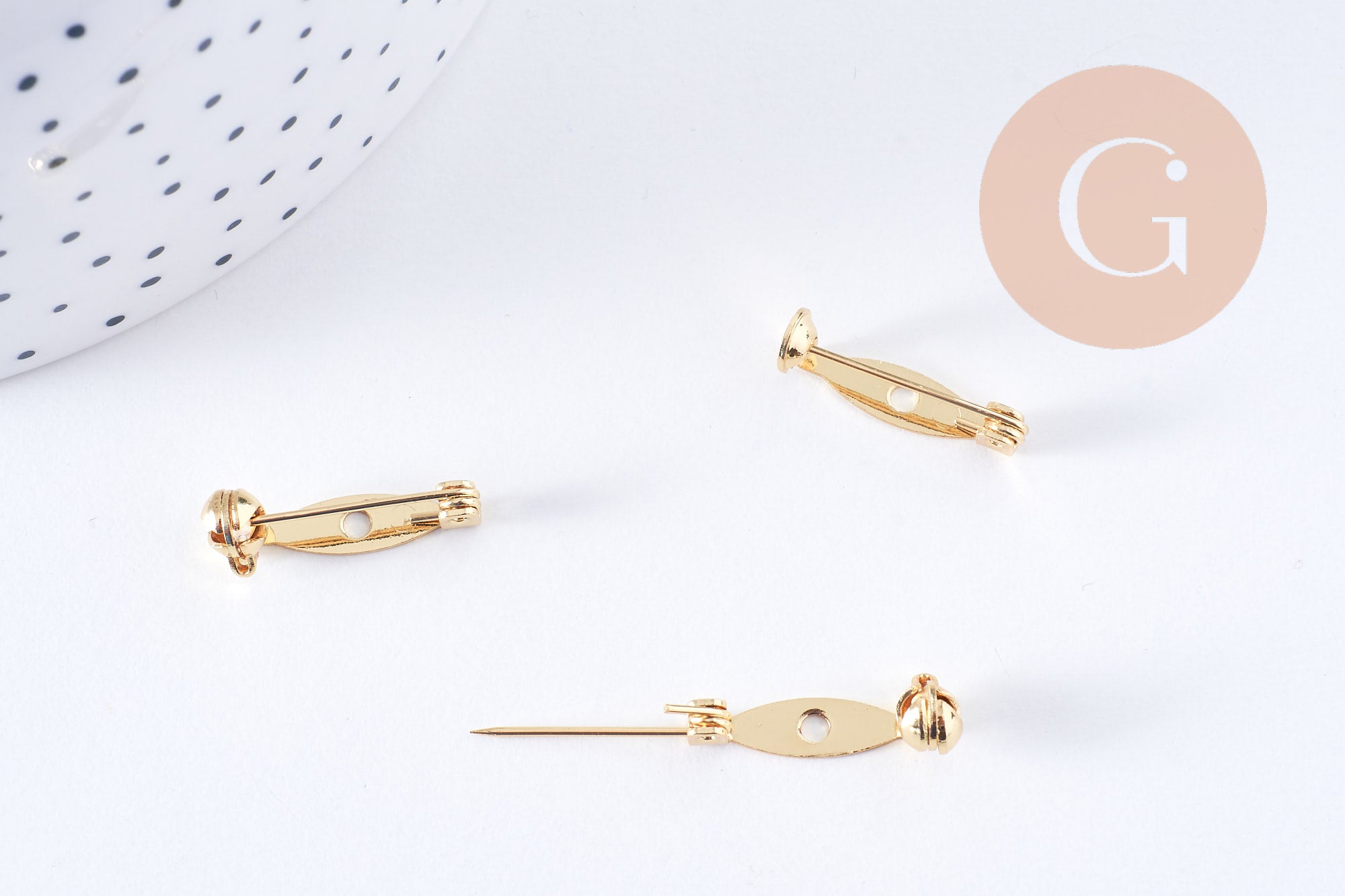 Support de broche en laiton doré 18K 20mm, x2 (G10703)
