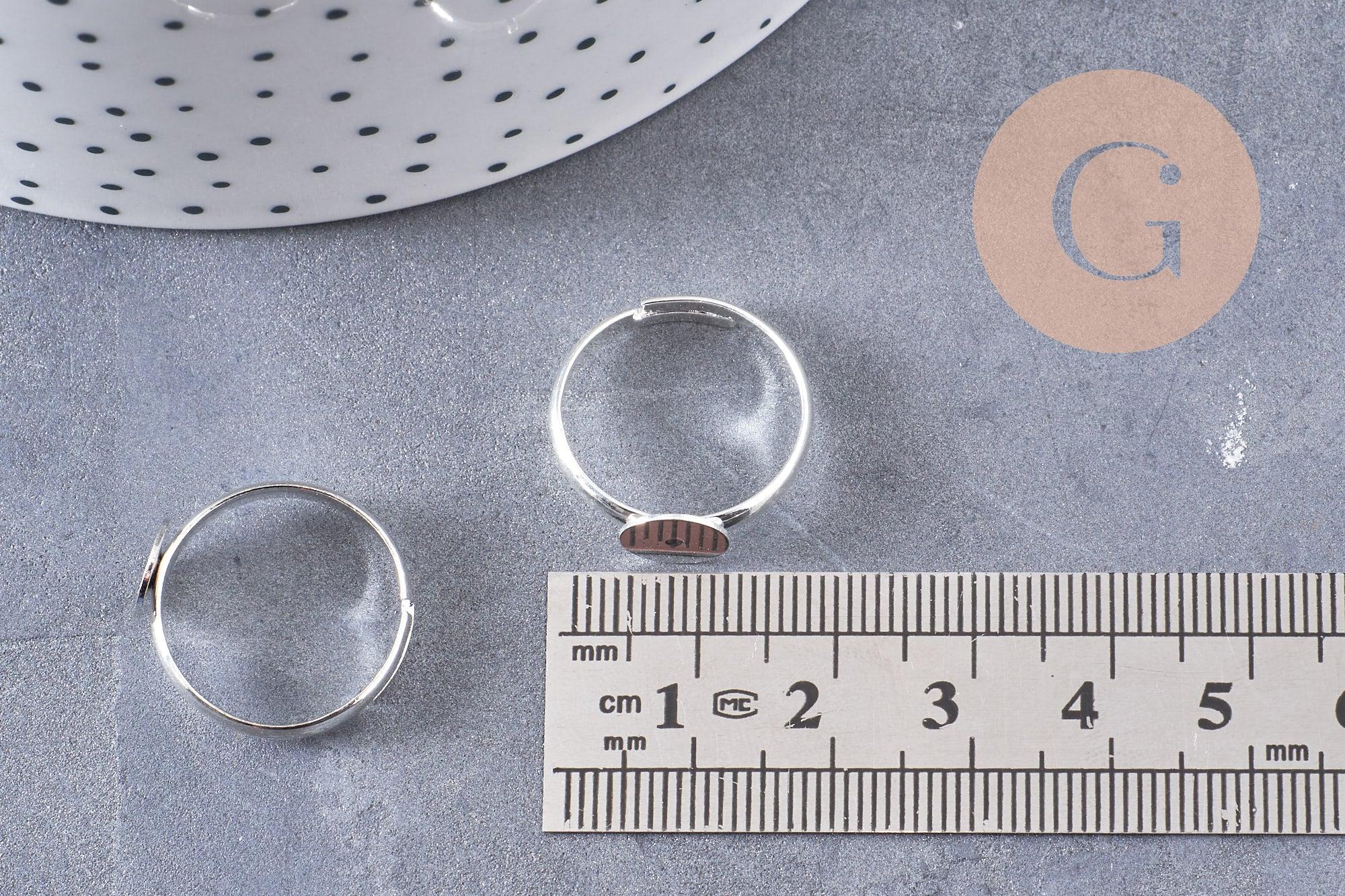 Supports bague reglable argentés plateau 8mm, x4 (G0506)