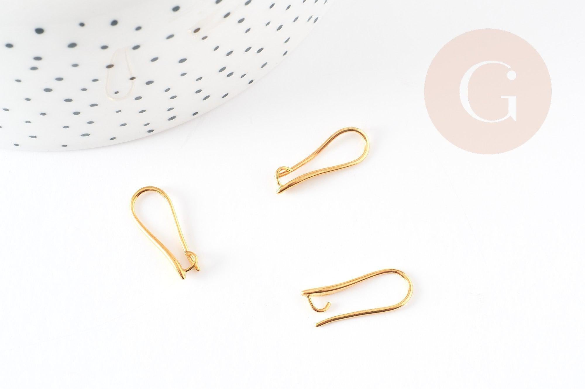 Supports boucles crochet hameçon laiton doré 18K 20.5mm, x10 (G5976)