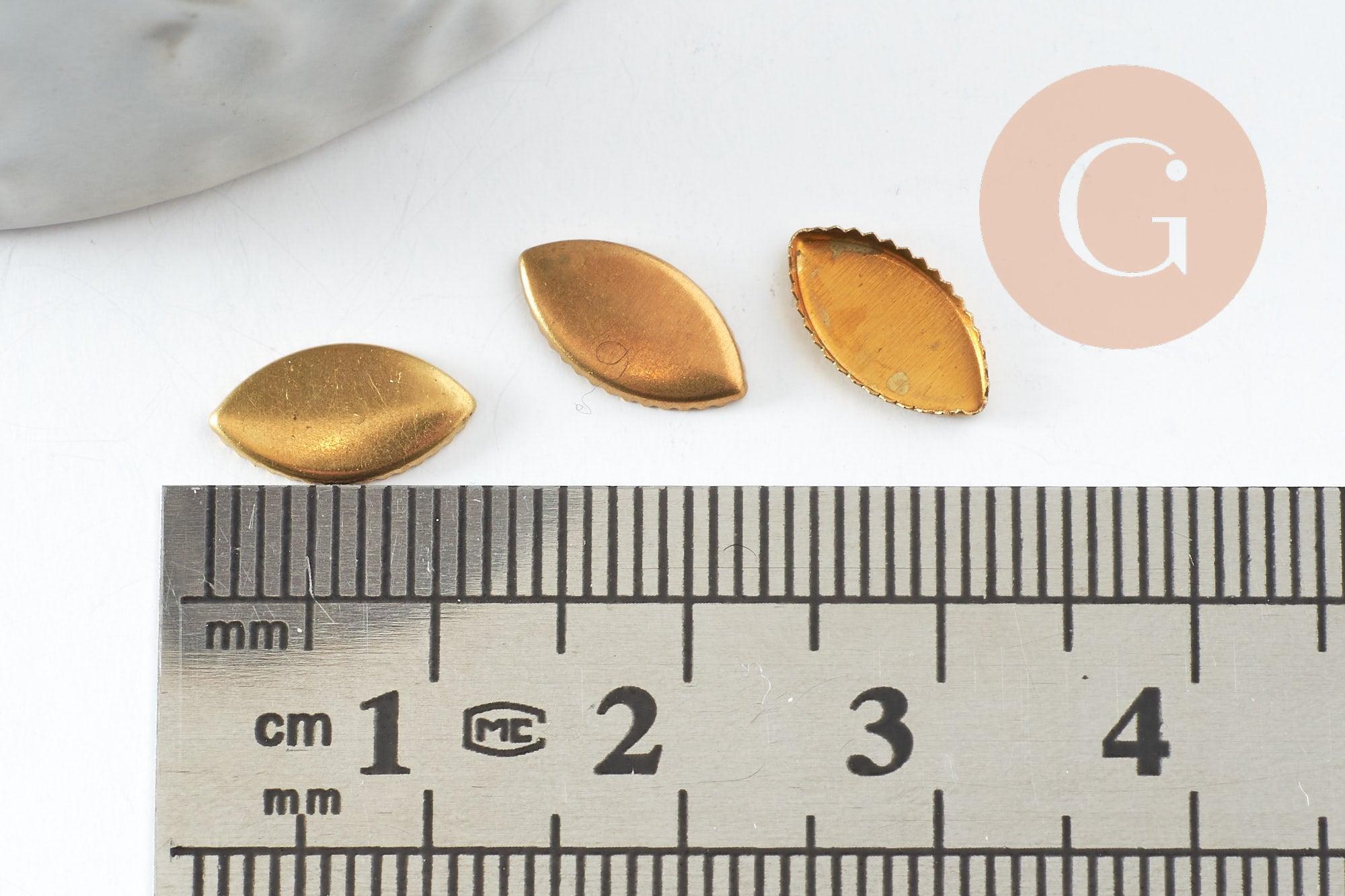 Supports de cabochons marquise horse eye laiton brut 10x5mm, x20 (1.7gr) (G0673)