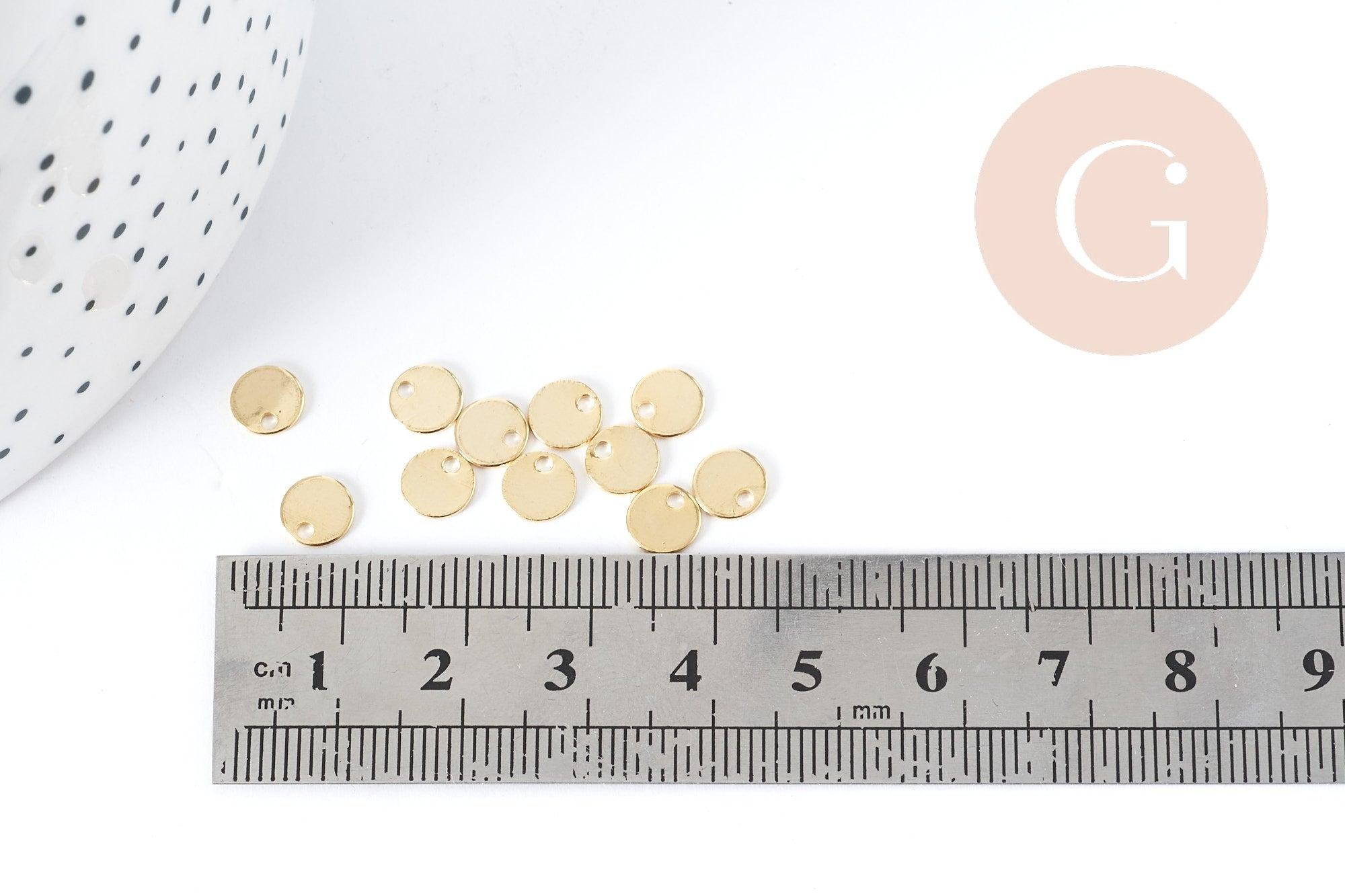 breloque ronde cuivre doré 16K 5mm,pendentif doré pour création bijoux DIY, x4 (G8927)