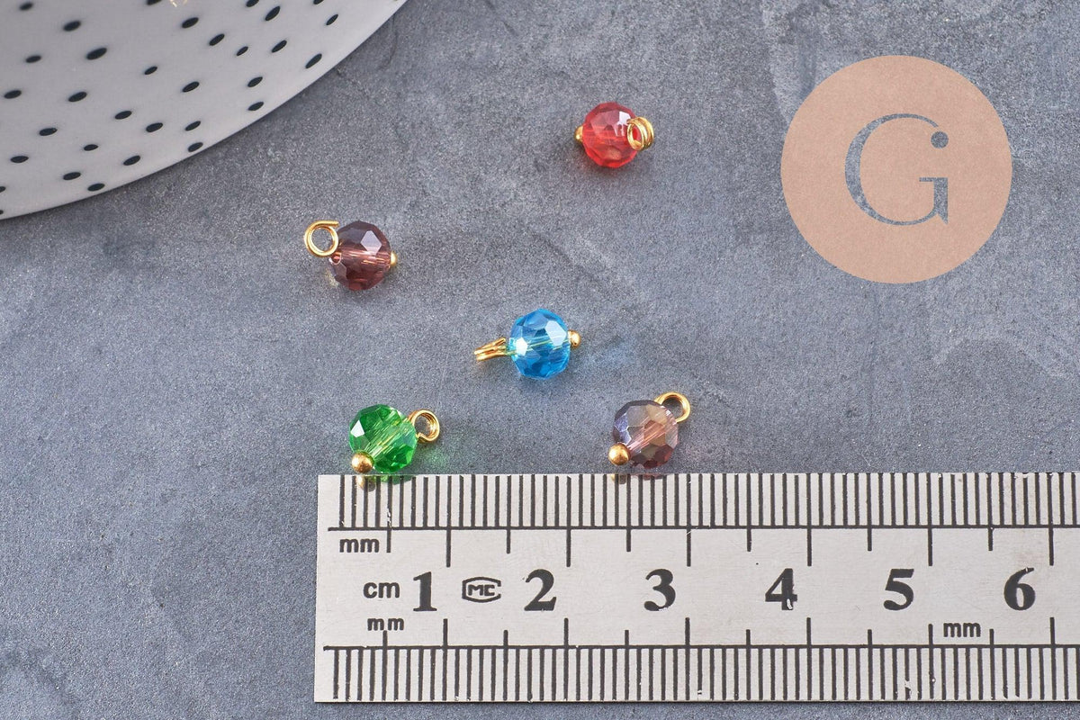 Pendentif perle verre facetté laiton doré, pendentif doré verre artisanal, 9.5x5.5-6mm, X10 (G5040)