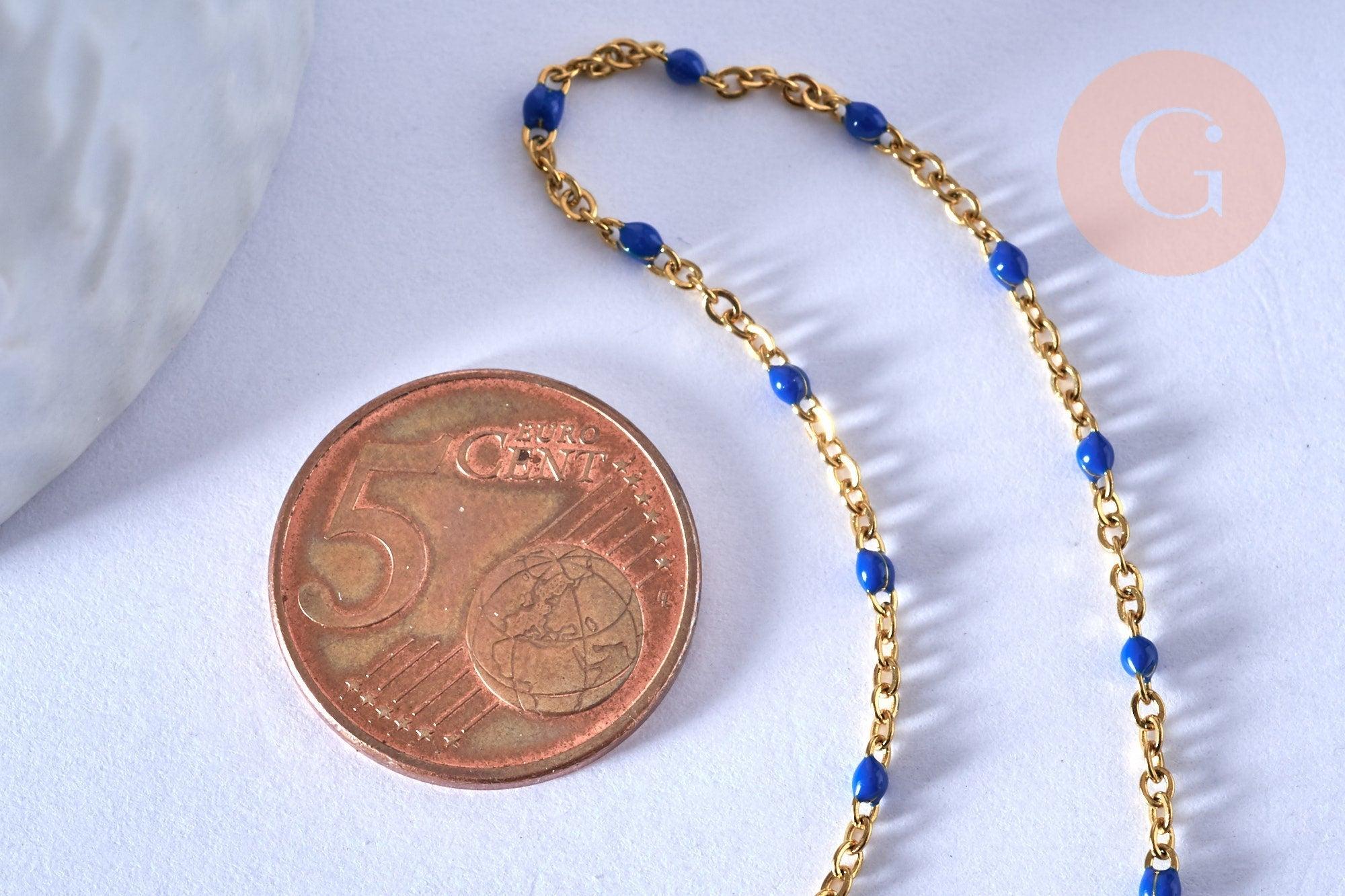 chaine de cheville acier doré 14k résine bleu foncé chaine dorée 1.5-2mm/23cm, x1 (G5405)
