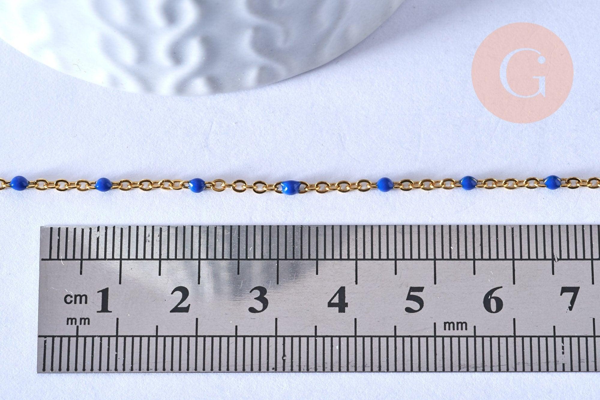 chaine de cheville acier doré 14k résine bleu foncé chaine dorée 1.5-2mm/23cm, x1 (G5405)
