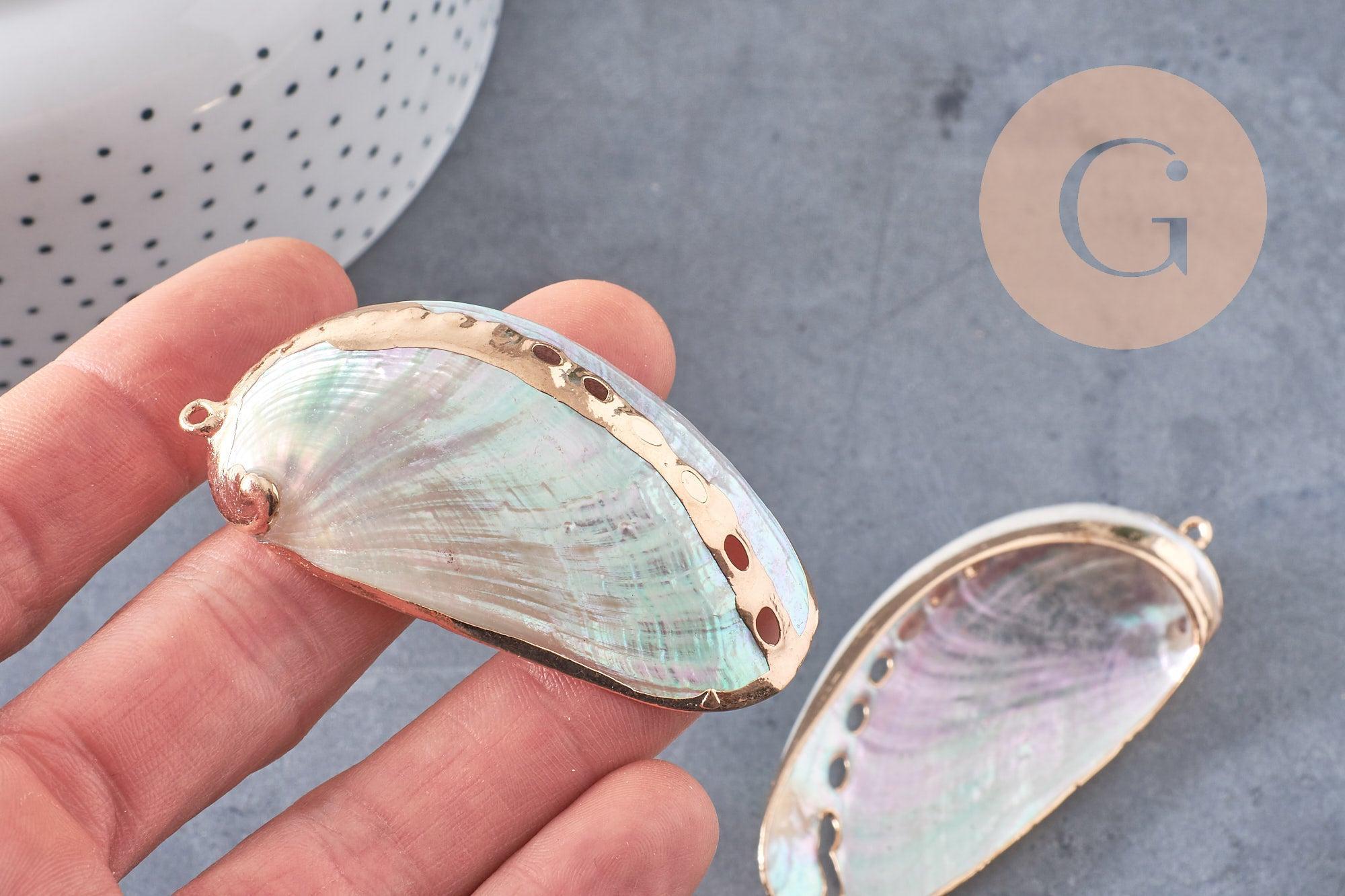 coquillage naturel blanc doré 53-70mm,pendentif argent création bijoux, x1 (G2086)