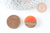 perle disque bois résine orange corail 18mm,création bijoux bois x5, G3153