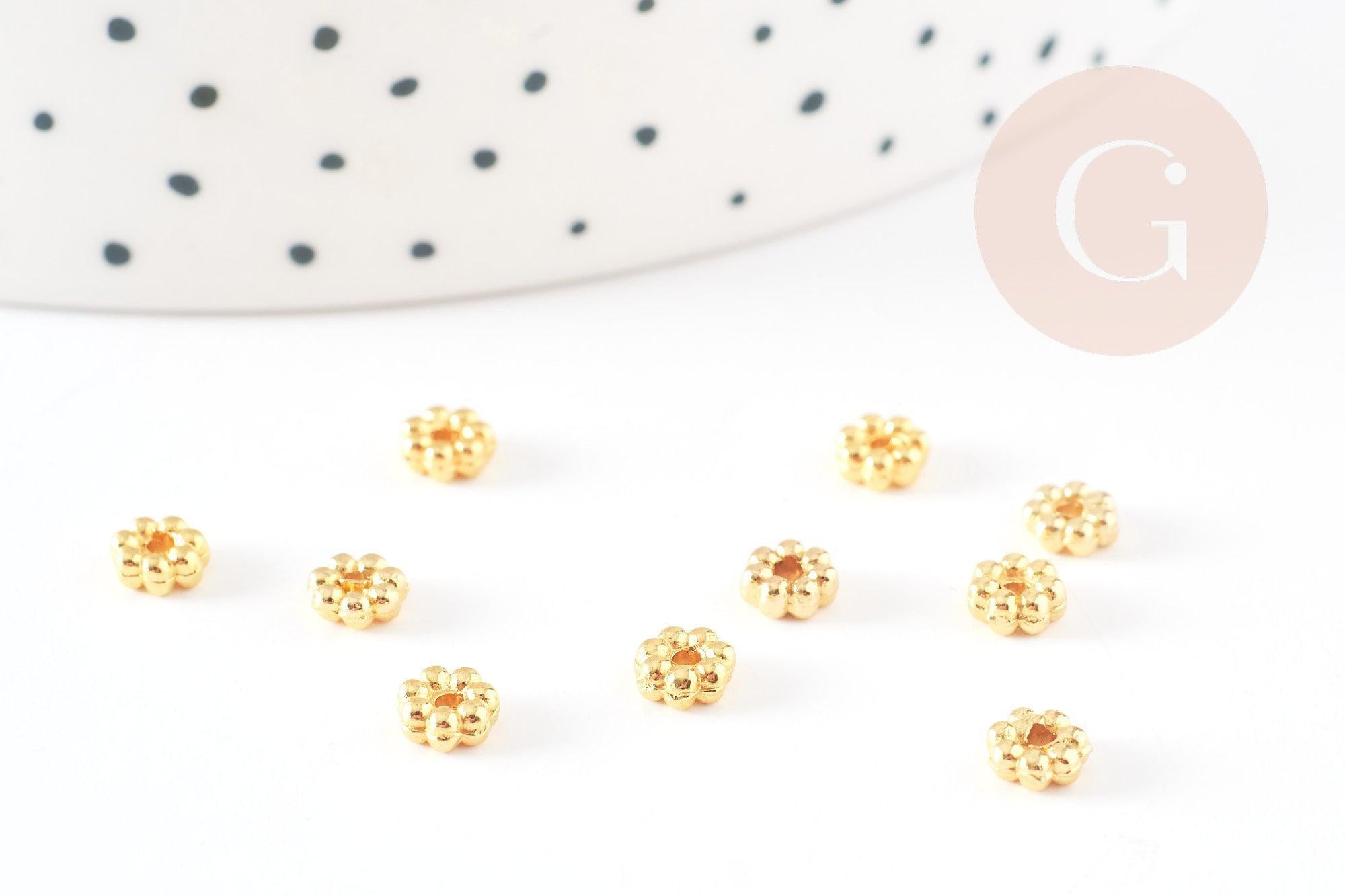 rondelles fleurs laiton doré, perles dorées, création bijoux, perles intercalaires, 4.5mm, x50 G5600