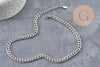 Collier Chaine maille cubaine diamantée acier inoxydable platine 9mm/41cm, x1 (G11055)