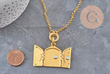 Collier pendentif locket papillon cuivre doré zircons , x1 (G11069)