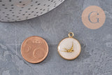 Pendentif rond motif hirondelle acier 304 inoxydable doré 16mm, x1 (G11104)