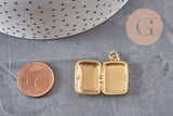 Pendentif locket rectangle cœur porte-photo laiton doré 18K émaillé 26mm, x1 (G11146)
