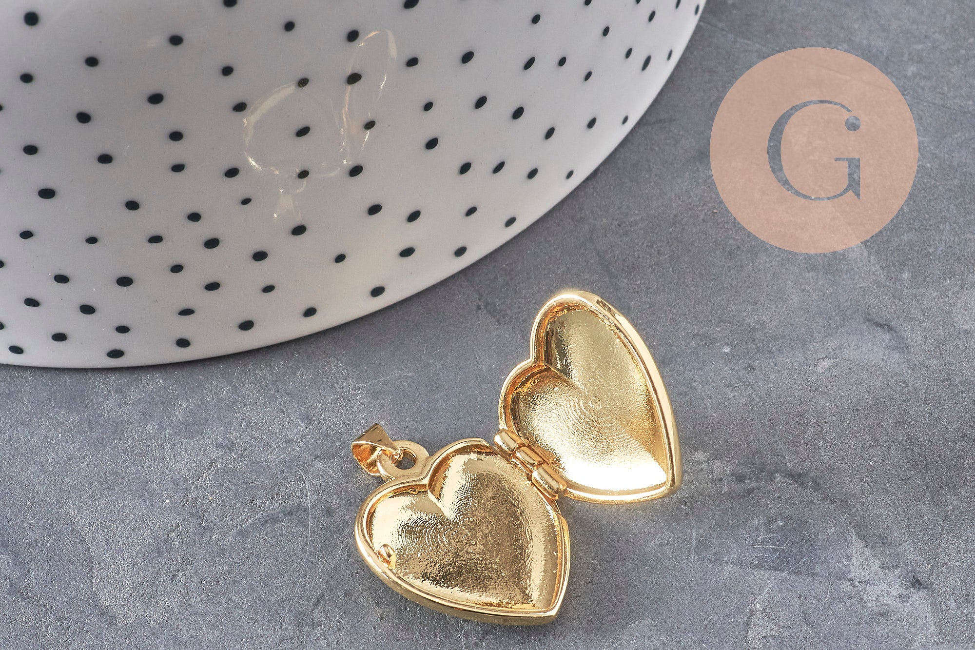 Pendentif locket cœur porte-photo laiton doré 18K 20.5mm, x1 (G11157)