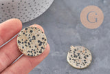Pendentif rond jaspe dalmatien naturel laiton doré 32mm, x1 (G11123)