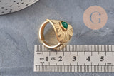 Bague réglable dentelle Plumes pierre verte acier doré Taille 54, x1 (G11153) VALIDE