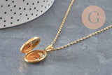 Customizable Blue Locket Pendant Necklace, Gold-Plated 304 Stainless Steel, x1 (G11162)