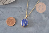 Customizable Blue Locket Pendant Necklace, Gold-Plated 304 Stainless Steel, x1 (G11162)