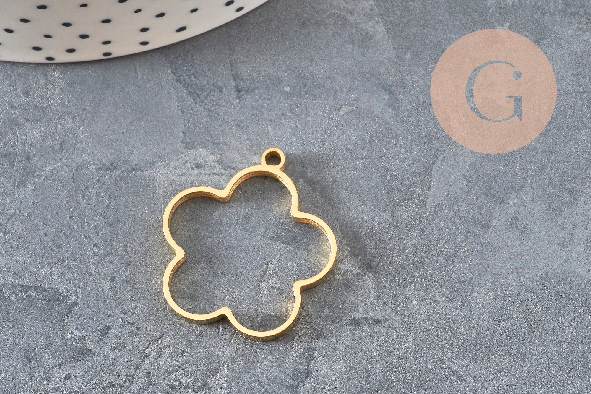 Gold-plated 304 Stainless Steel Flower Pendant, open back, 22.5mm, x1 VALID