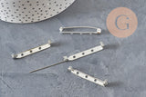 Platinum-plated flat iron pin brooch base 39.5mm, x5 (G11209)