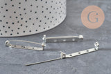 Platinum-plated flat iron pin brooch base 39.5mm, x5 (G11209)