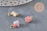 Natural tourmaline cube charm gold plated brass 11.5mm, x1 (G11253)