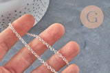 Stainless steel curb chain necklace, silver-plated, 4mm/45.5cm + extension, x1 (G11202)
