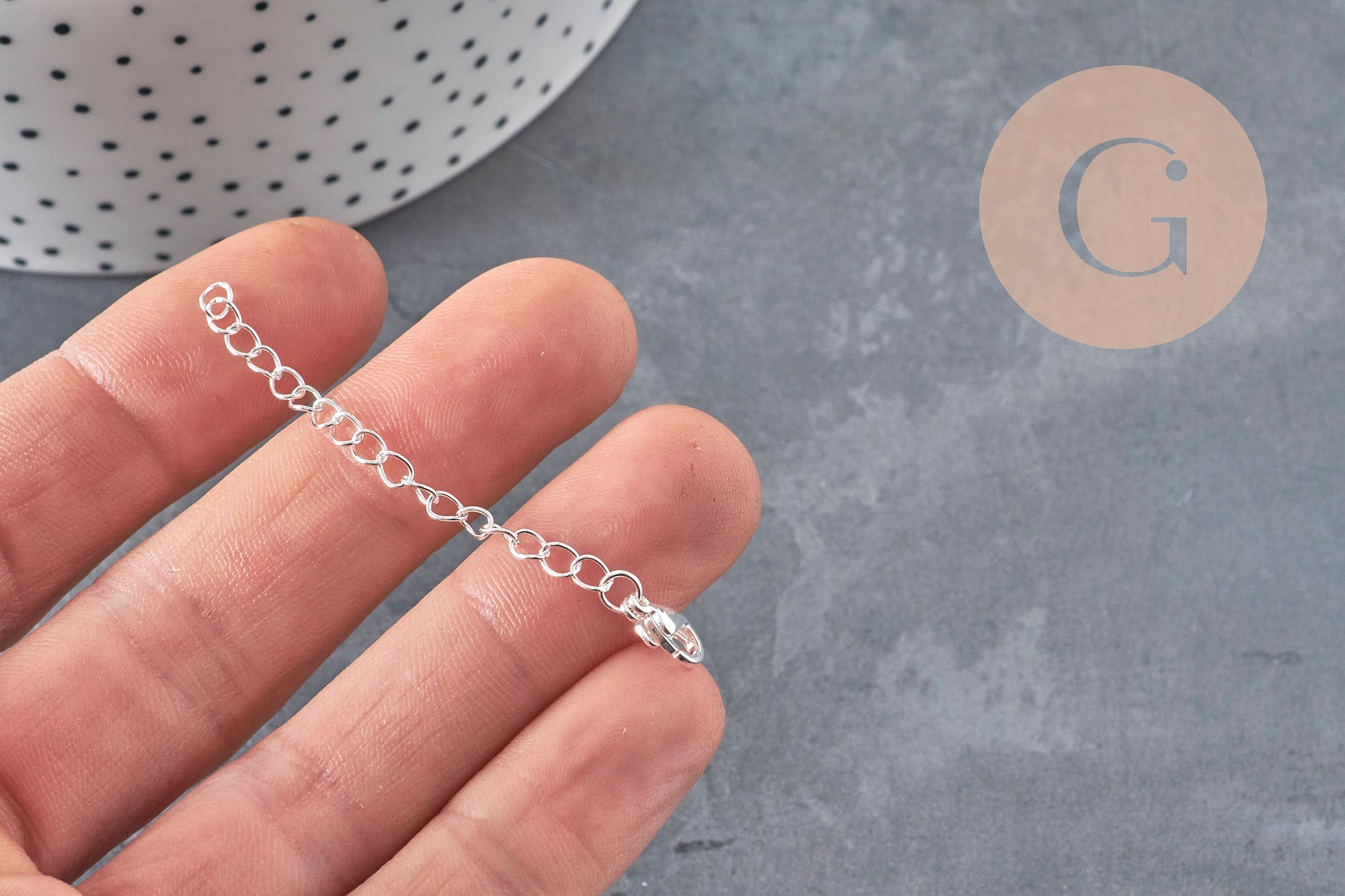 Silver stainless steel extension chain with clasp 62mm, x1 VALID